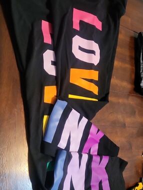 PINK Victoria's Secret Black Leggings with Multicolor Logo